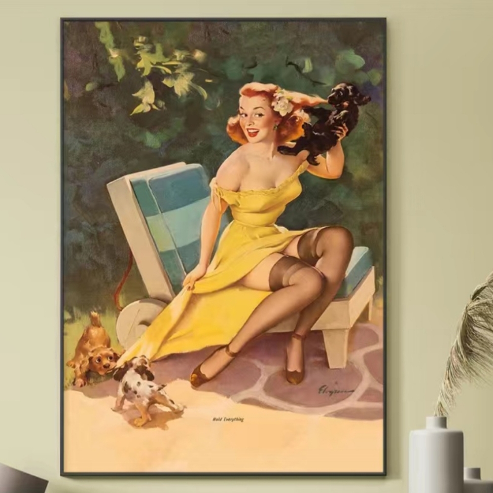 Vintage Dog Lady Model Canvas Art Print